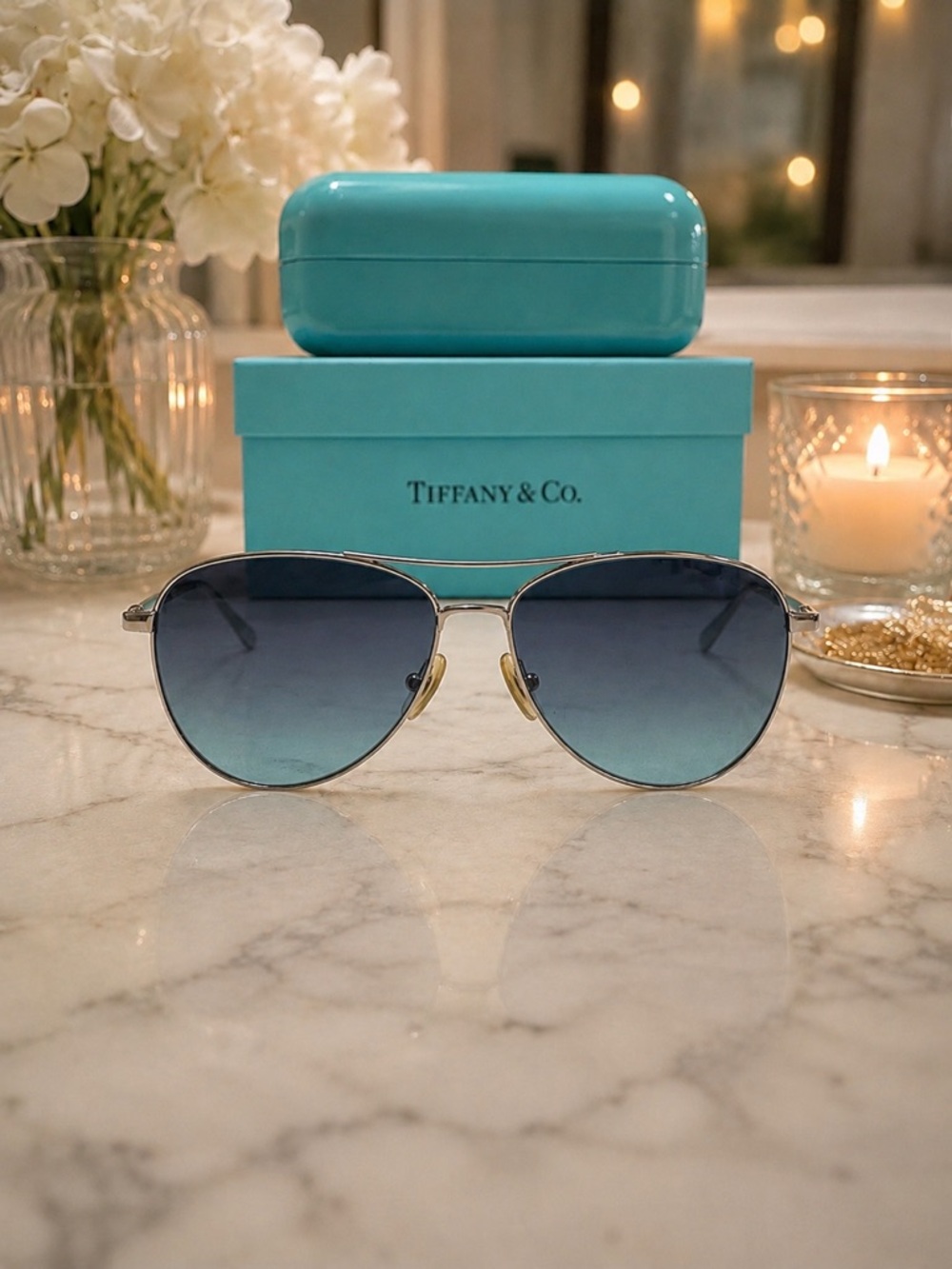 Tiffany & Co. TF3044 Aviator Sunglasses Blue Gradient w/ Box & Case/MRSP $625